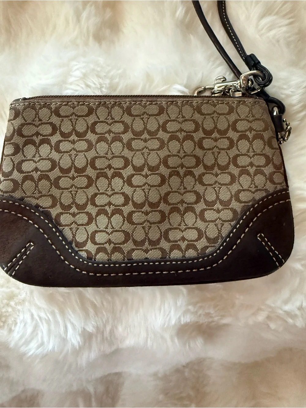 Coach Signature Canvas Wristlet in Brown and Tan